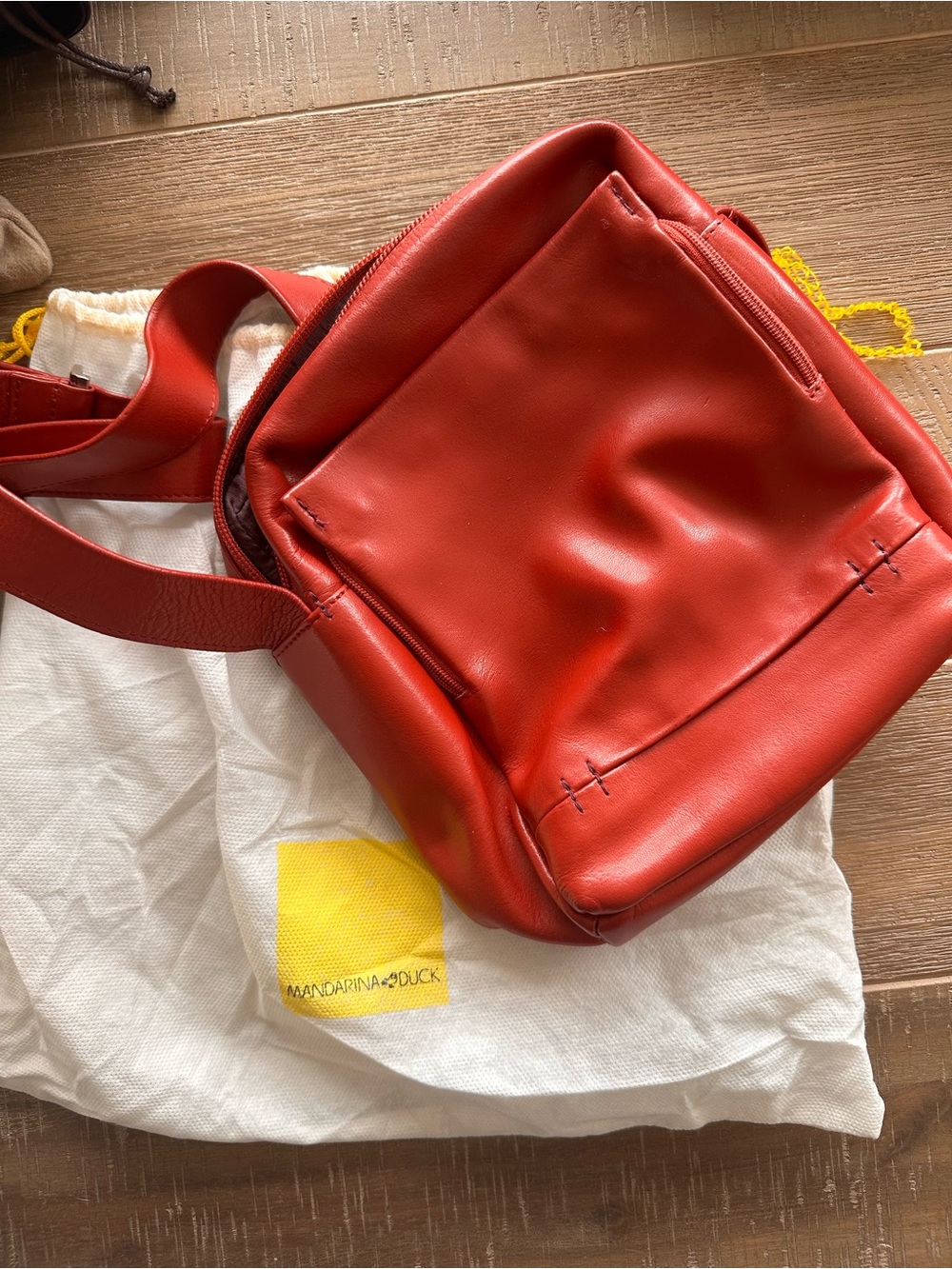 Mandarina Duck Red Leather Crossbody Bag